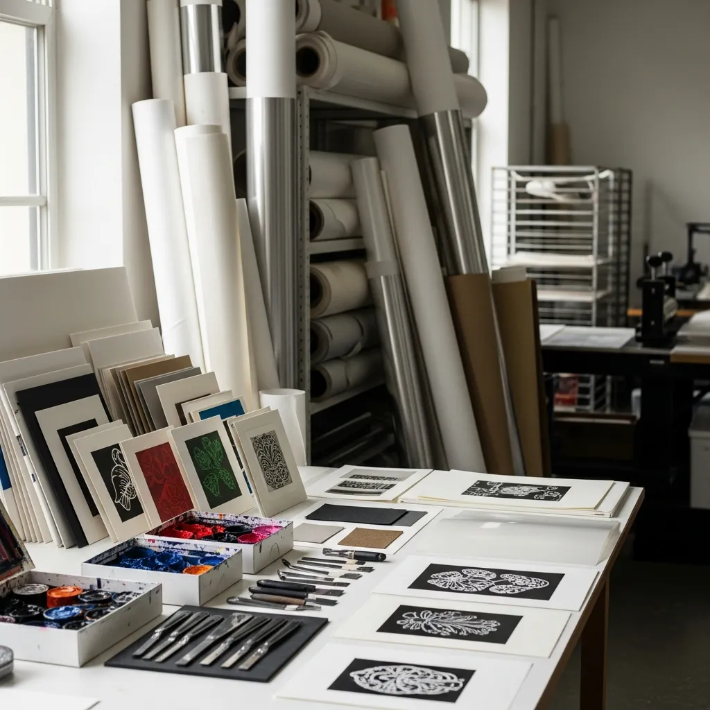 Erikoispainatusmateriaalien valikoima studiossa